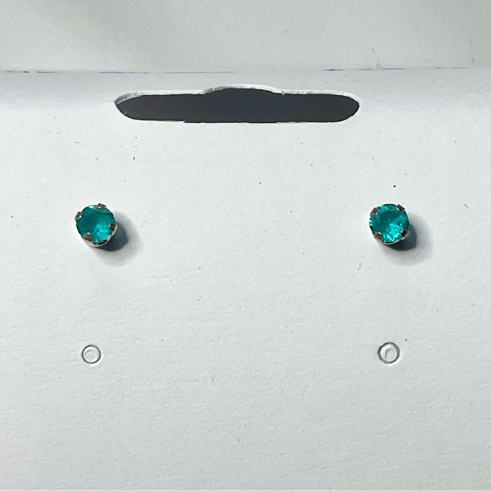 14K STUDEX Stud Earrings White Gold Teal Glass Stones